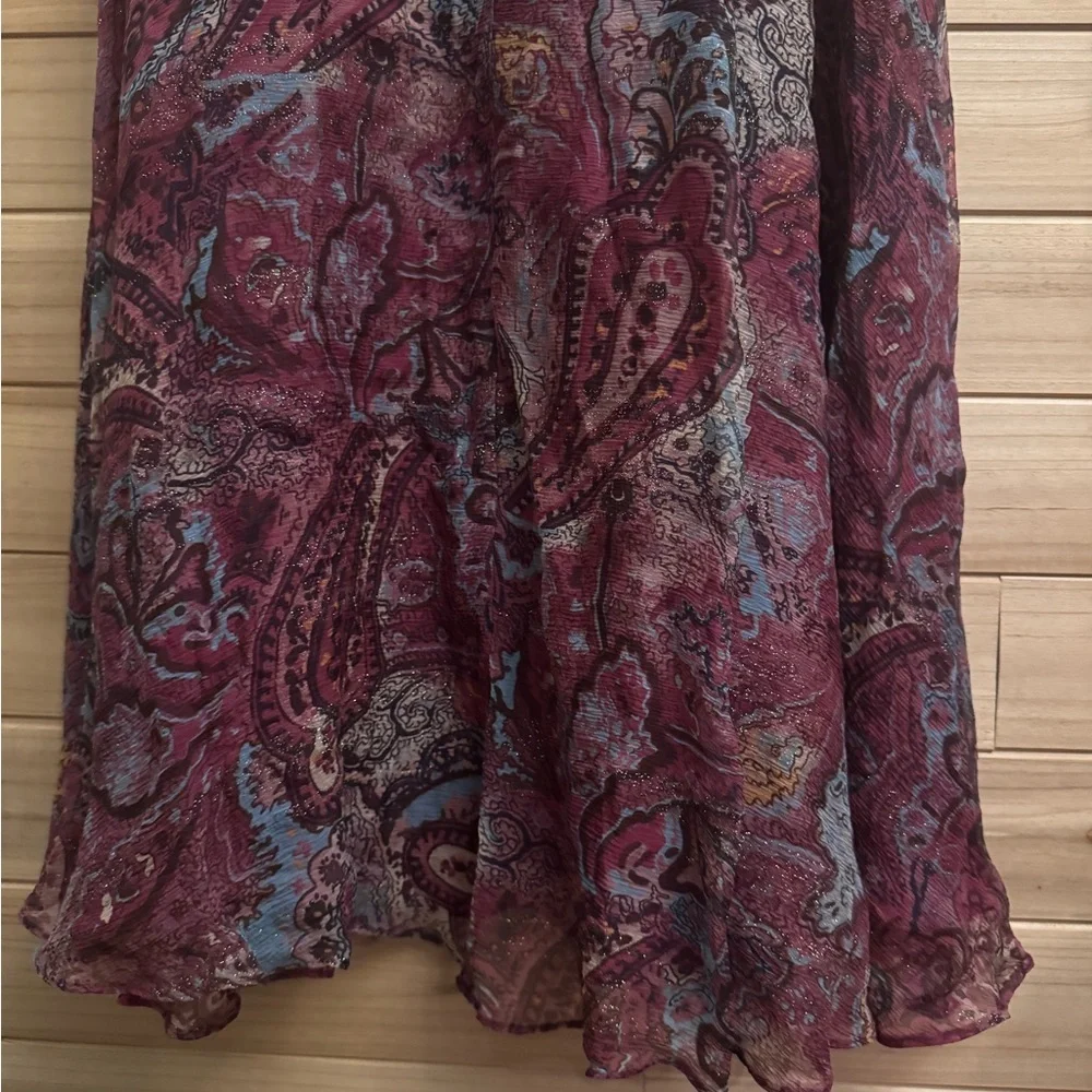Suzi Chin Medium Shimmery Blue Wine Paisley Halter Silk Dress Whimsigoth Boho
